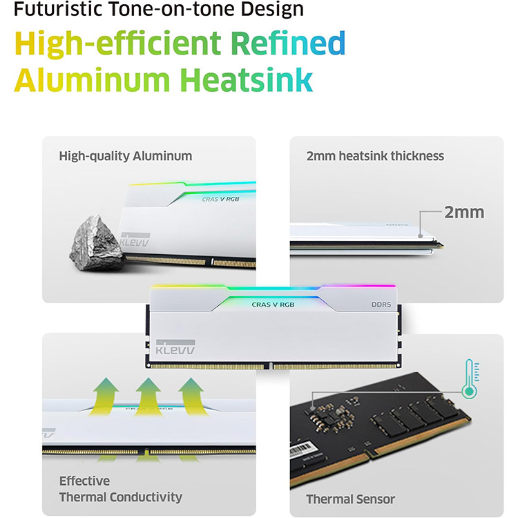 خرید رم KLEVV Cras V RGB DDR5 - ظرفیت 32 گیگابایت - دو کاناله - سرعت 7200 مگاهرتز - CL34 - سفید - دارای مهر تأیید ROG